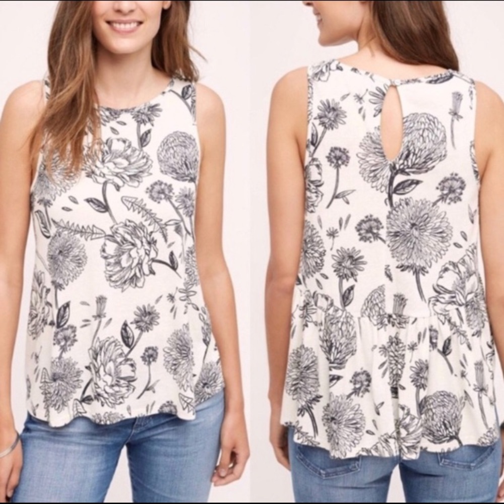Anthropologie postmark cream/black floral top xs